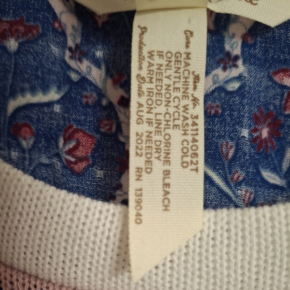 Matilda Jane Split Back Pink and White Striped Top with Blue Patterned Hem - Picture 6 of 6